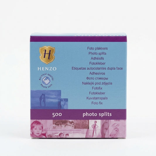 Henzo photo splits box of 500, front of packaging on a white background