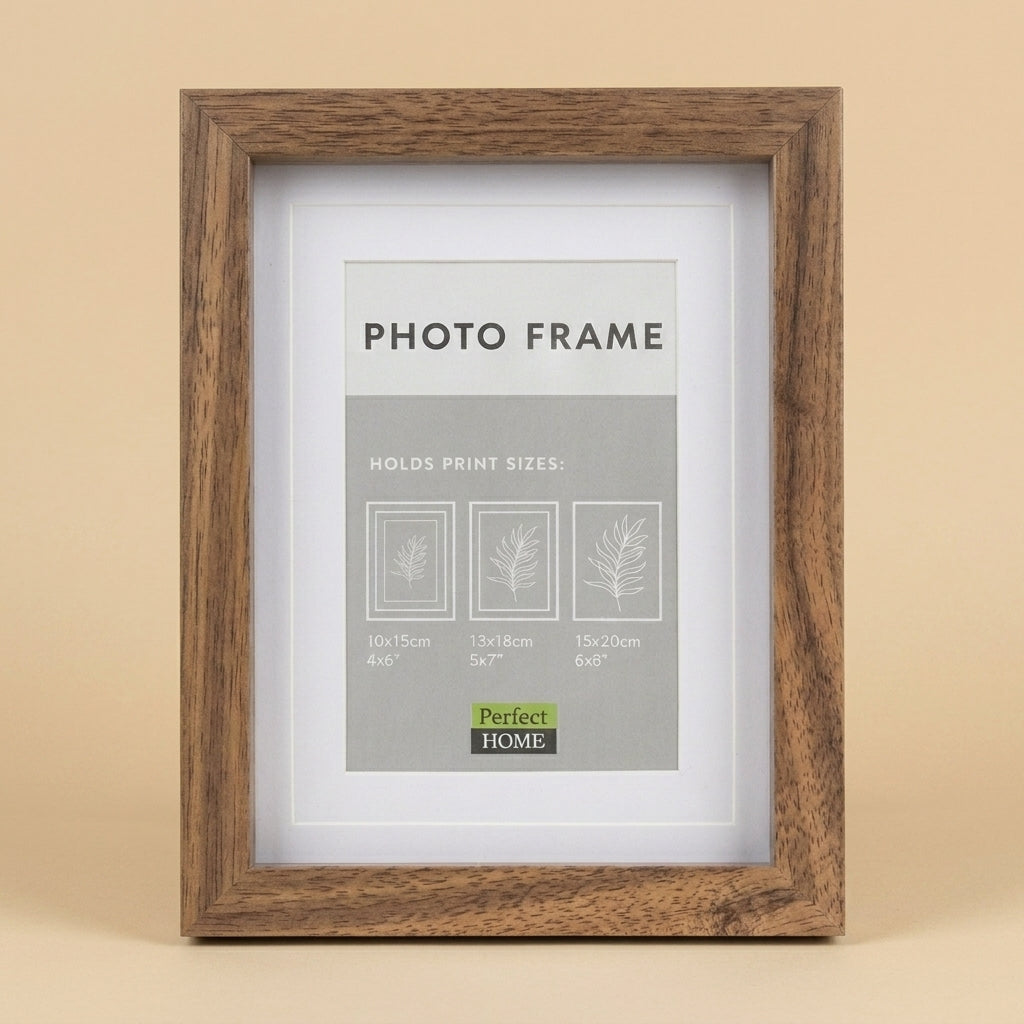 Oxford 6x8 dark wood photo frame with white mat, standing against a beige background