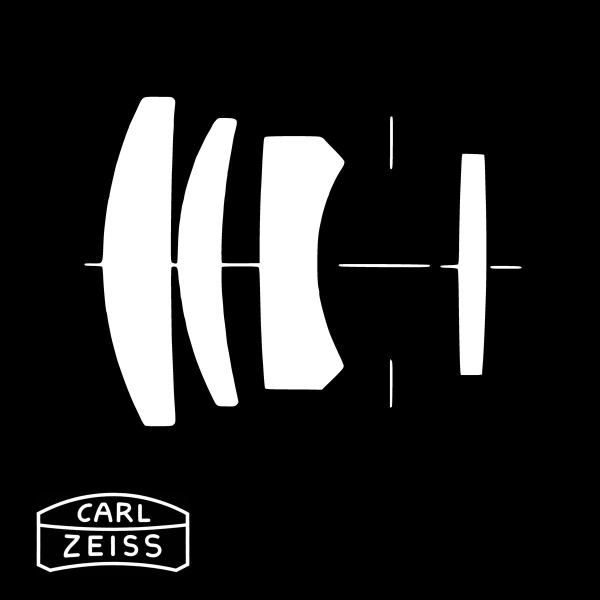 White lens components on a black background with Carl Zeiss logo.