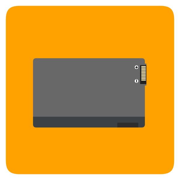 Gray EN-EL14 Battery with connectors on an orange background