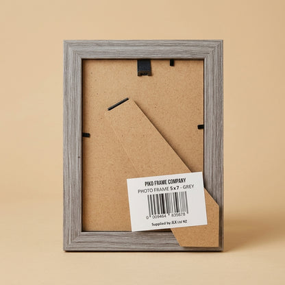 Back of grey PIKO 5x7 frame showing kickstand and product label