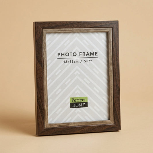 Preston 5x7 frame in dark brown woodgrain, angled front view