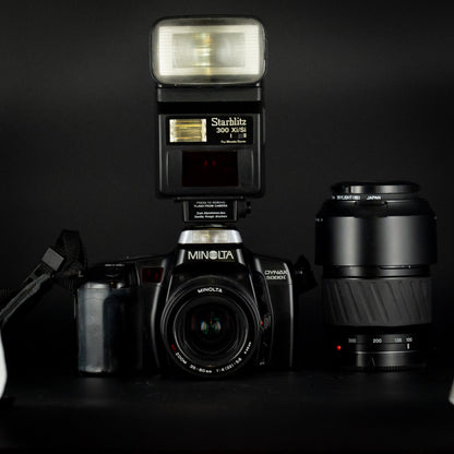 Minolta Dynax 5000i with 35-80mm & 100-300mm Lenses + Starblitz Flash