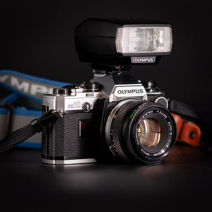 Olympus OM-10 with 50mm f/1.8 Zuiko & Flash