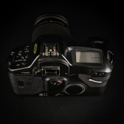 Top view of the Canon EOS-1 showing LCD panel, hot shoe and control dials