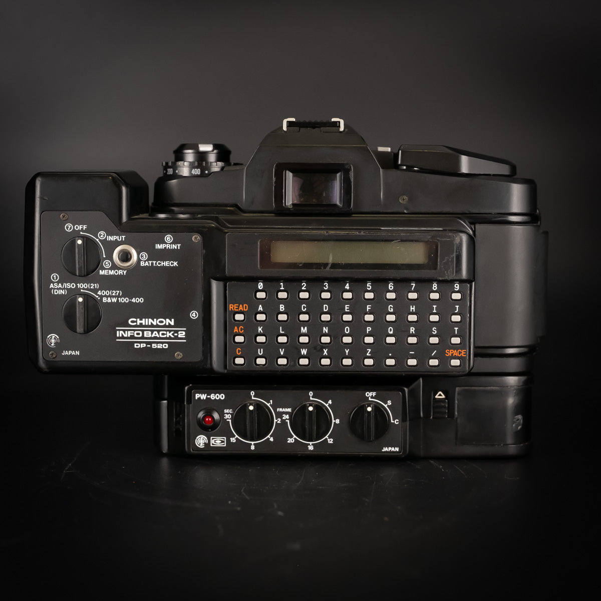 Chinon CP-6 with 50mm f/1.9 Lens, PW-600 Power Winder & SP-520 Databack