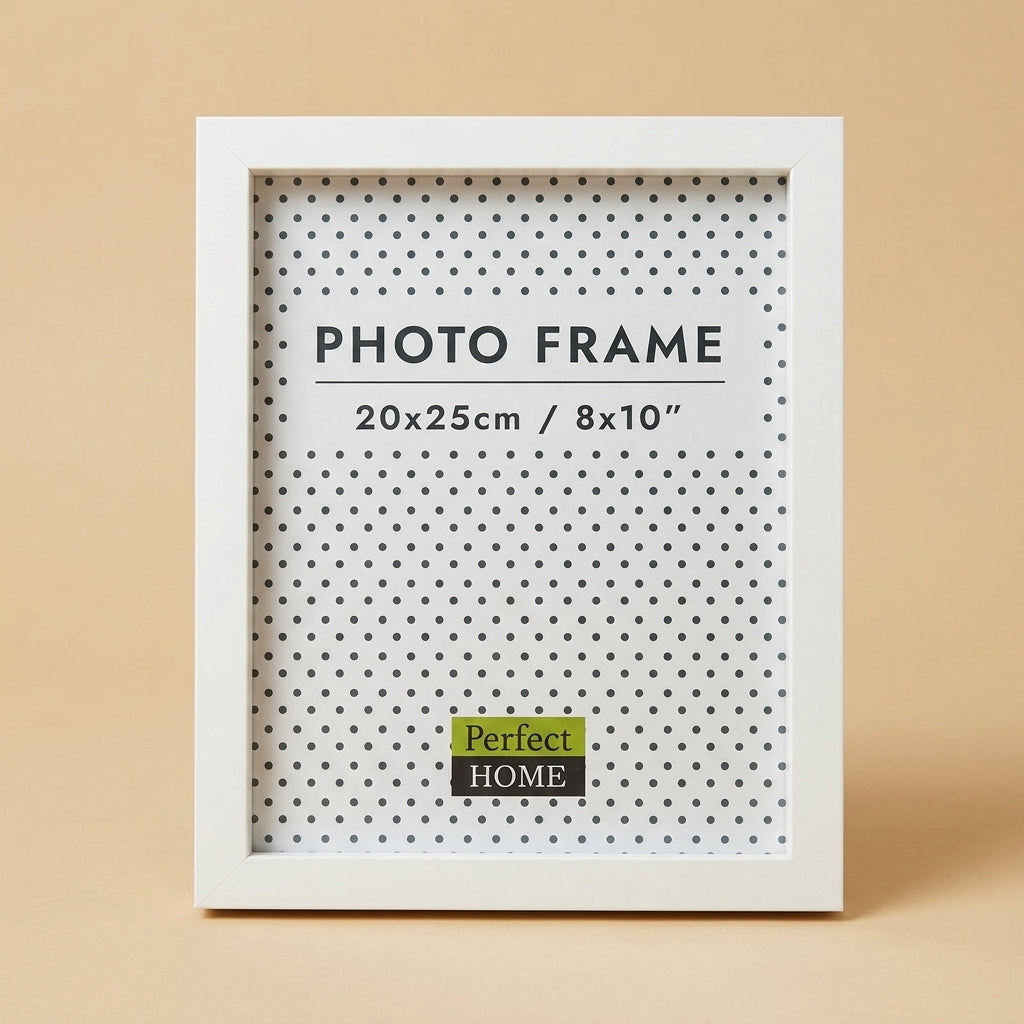 White 8x10 Porter photo frame standing upright on a beige background
