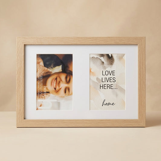 Light timber 8x12 frame with white mat holding two portrait photo openings