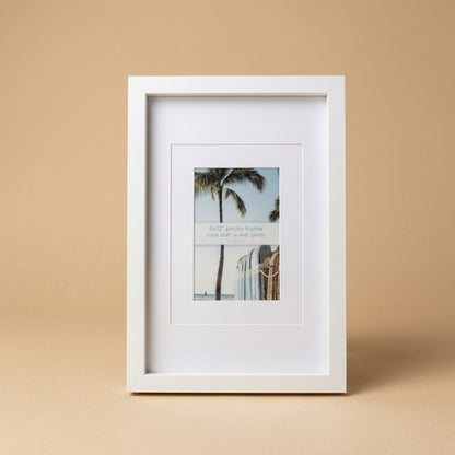 White 8x12 frame with white mat and palm tree sample insert