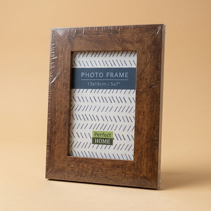 Westminister 5x7 wooden frame in plastic wrap, shown at an angle