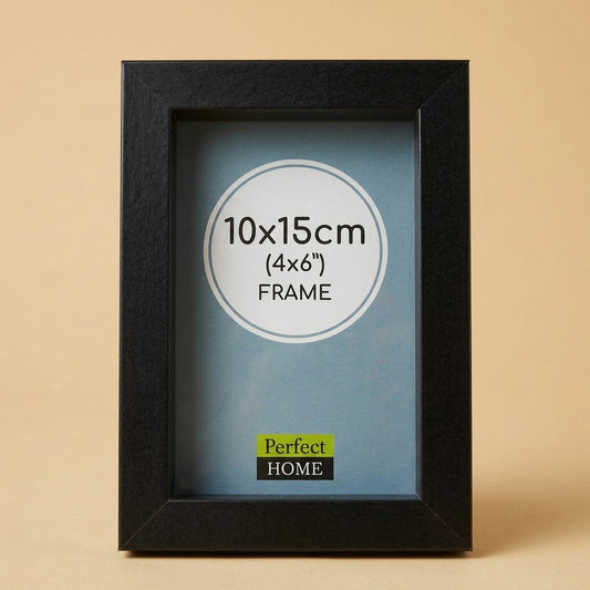 Geneva 6x4 frame in black, standing upright with 10x15cm insert card, tan background