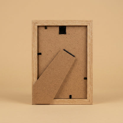 Back of the Geneva 6x4 oak frame showing the fold-out stand and clips