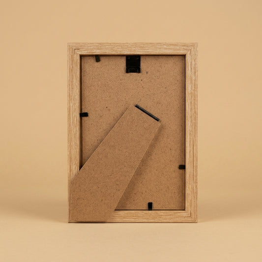 Back of the Geneva 6x4 oak frame showing the fold-out stand and clips