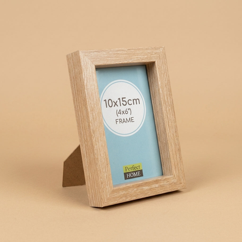 Geneva 6x4 oak frame standing at an angle on a beige background, showing insert and back strut
