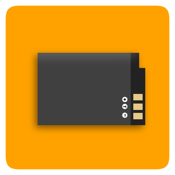 Black battery icon on an orange square background